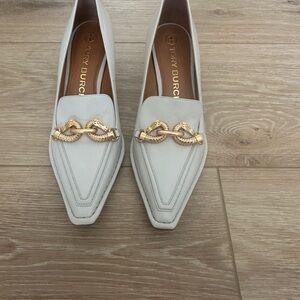 Tory Burch Cream Loafers with Gold Detail